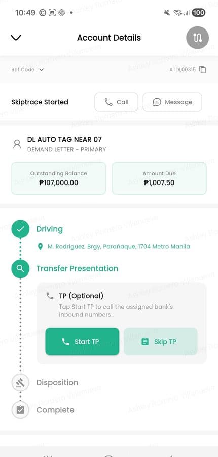 The same task on the phone: transfer presentation.